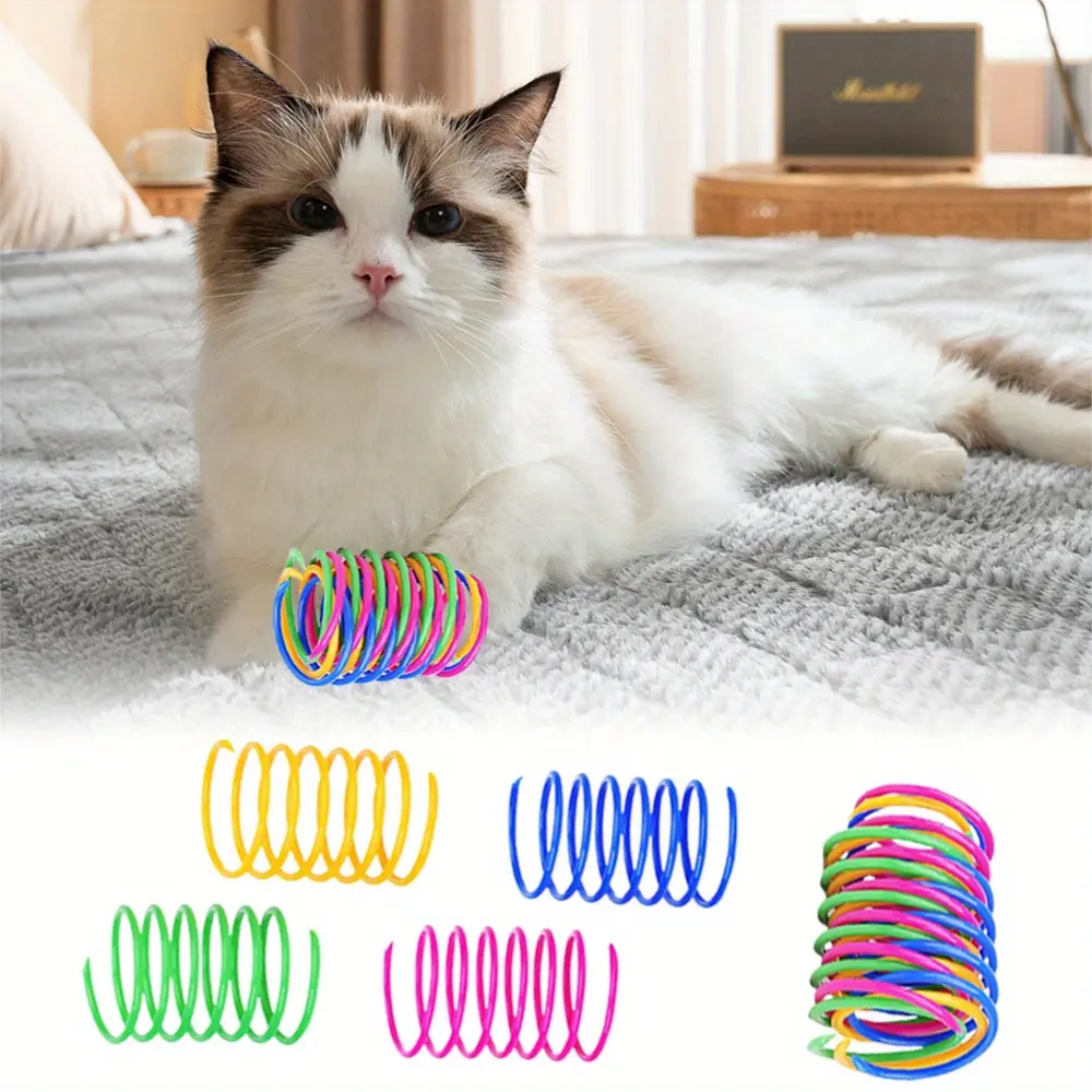 【1 inch long per piece】40 Packs Cat Spring Toys, Durable Plastic Coils for Indoor Active - Colorful Spirals Spring Fitness Play for Cat Kitten Pets