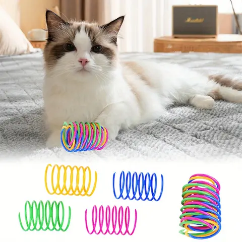 40pcs Set Non-Toxic Durable Plastic Cat Spring Toys - 1in Per Piece, 4 Bright Colors, Indoor Exercise Play for Kitty Pets