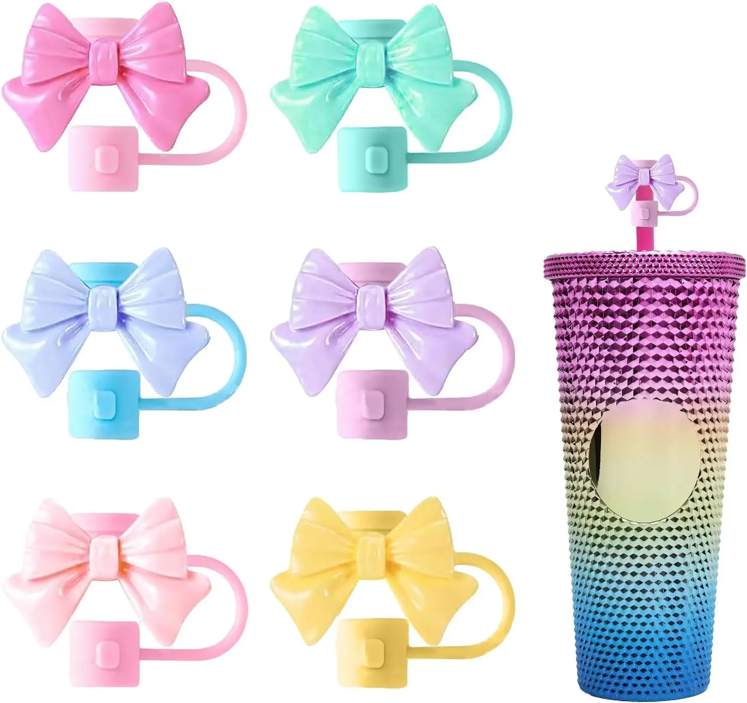 6 count Straw Cover for  Cup, 7-8MM  Straw Topper Cap for Tumblers, Cute Bow  Straw Protector Accessories Compatible with  Cups