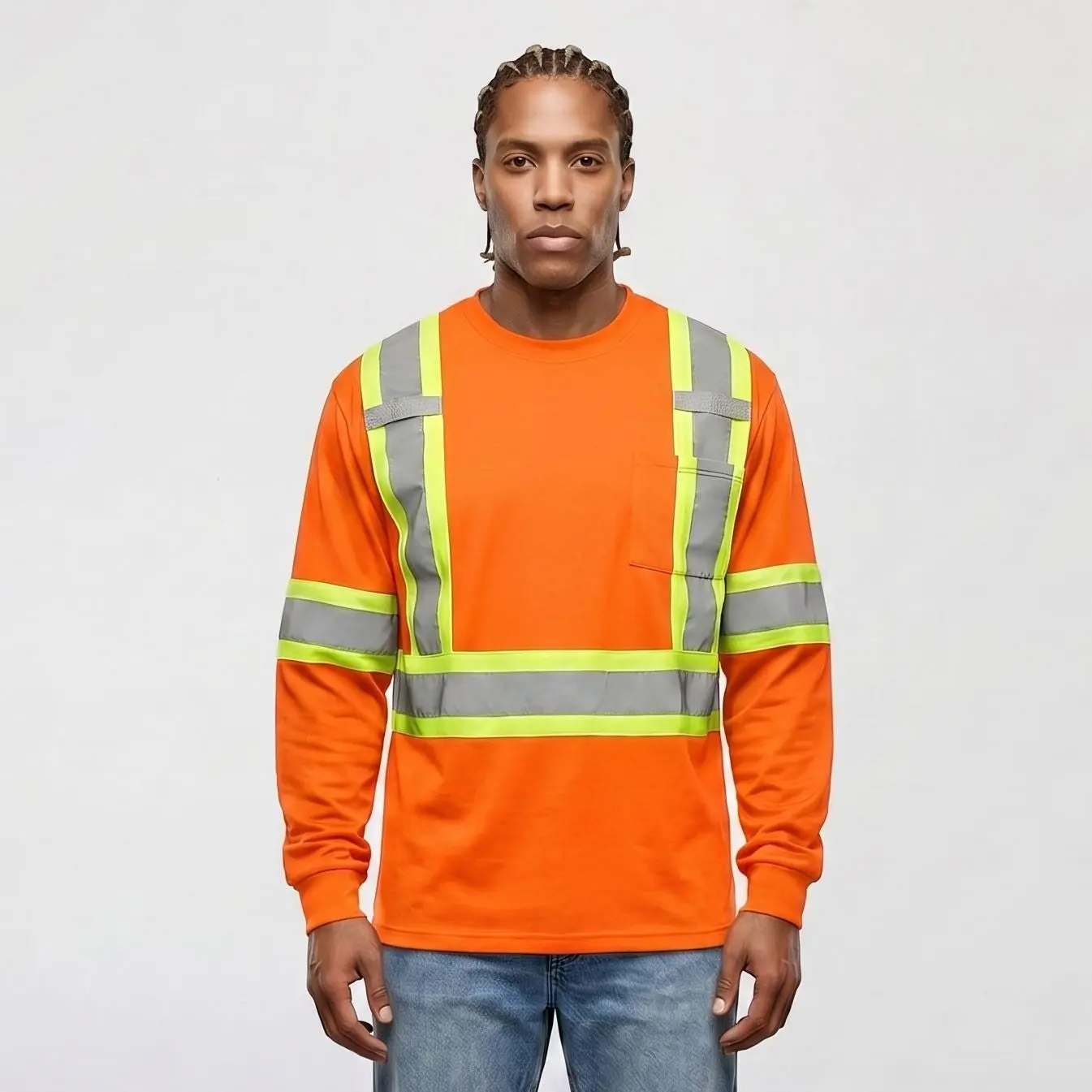 High Visibility Safety Long Sleeve T-Shirt with Front Pocket – Reflective Workwear for Maximum Safety