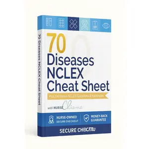 70 Diseases & Conditions NCLEX Cheat Sheet Book (100 Practice Questions) Color Edition