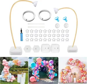 Balloon Arch Stand Kit Party Supplies, 8.2Ft & 5Ft Half Arch Balloon Stand with Water Filling Bag Base, Free Bending Balloon Holder for Wedding Baby Shower Birthday Party Decorations, White (gold)