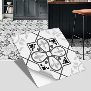 12pcs/24pcs Waterproof Durable PVC Material Thickened Self-adhesive Floor Tiles, Linear Pattern Design, Suitable for Kitchen Backsplash, Stairs and Bathroom Floor Decoration, 7.87 inches X 7.87 inches, 11.81 inches X 11.81 inches