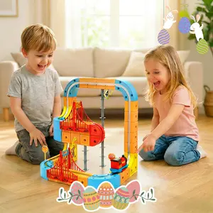 Magnetic Assembled Train Rail Set 66PC Easter Toys Essentials Flexible Building Blocks 3D Gravity-Defying Design Motorized Car STEM Educational Parent-Child Interactive Toy Easter Gift for Girls & Kids