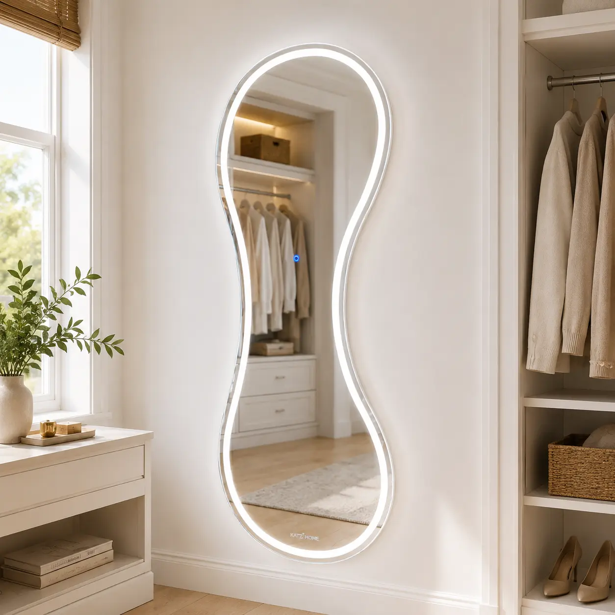65*25 Irregular Wave LED Bathroom Mirror, Modern Cloud Shape Wall Mounted Lighted Vanity Mirror with Tempered Glass, 3 Color Adjustable Lighting, Touch Control Dimmable Mirror for Bathroom, Hotel and Home Decor