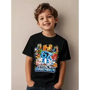 3D GR Letter Print Brainrot Theme T-Shirt | Casual Crew Neck, Regular Fit, Perfect for