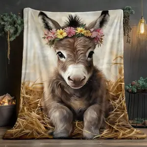 1pc Cute Donkey Blanket - Soft Flannel Bedspread With Donkey, Lightweight Warm Bed ' Rooms,, Sofa, Bed, Travel & Camping - Cozy Donkey Bedding 280gsm - Use Suitable Sofas Beds Travel Camping, 2D Flat, Birthday Mother's Day Size 70x140cm/27. 56x55. 12 In
