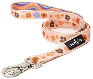 Lucy & Co. Designer Dog Leash - Pet Accessories - Thick Dog Leash - Padded Handle for Comfort - Purple with Green Floral - 5 Foot (Purple Coral Floral, Large)