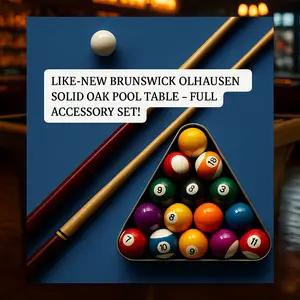 Brunswick Like-New Olhausen Solid Oak Pool Table - Full Accessory Set for Adults - Classic Design & Durability