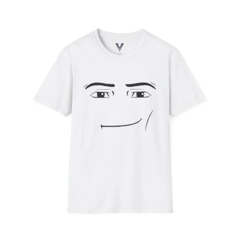 Roblox Man Face T-Shirt, Minimalist Sarcastic Expression Tee, White Graphic Shirt, Internet Humor, Unisex Casual Top Menswear Tshirt Streetwear Crewneck Tropical Shortsleeve good graphic tees men's graphic tees