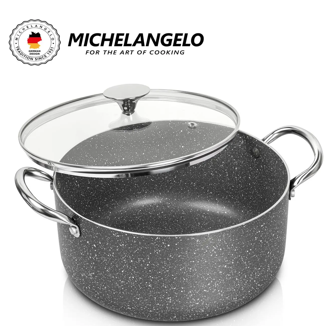 MICHELANGELO 5 Quart Stock Pot with Lid, Nonstick Soup Pot with Lid, Induction Pot for Cooking, Oven Safe Cookware Cookware Glass Stew Pot Sturdy