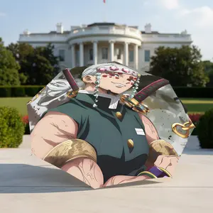 Demon Slayer Anime Theme Style Umbrella, portable and foldable design, 8 ribs, a casual accessory for Halloween, Christmas, and birthday gifts. P251124127