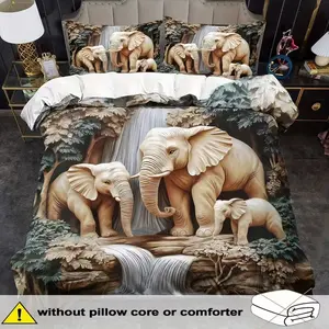 Cute Animal Elephant Embossed Print Bedding Set, 3 Piece Bedroom Decor, Cozy Comfortable Living Space Design, Home Decoration
