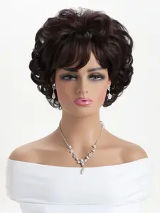 Women's Reddish Short Curly Wig Cap, Stylish Dry Fit Slightly Wavy Puffy Hairpiece, Perfect for Daily Use, Synthetic Curly Wigs