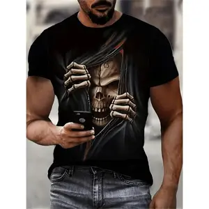 Skull Ripped Chest Graphic Tee, Dark Skeleton Illusion Shirt, Gothic Horror Artwork Design Top, Unisex Men Women Casual T-Shirt, Edgy Streetwear Apparel