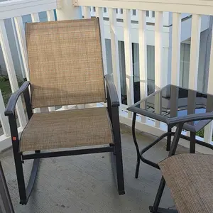 Walsunny 3 Pieces Big Bistro Rocking Chair Set, Outdoor Patio Furniture set with 2 Rocking Chairs and 1 Coffee Table for Balcony, Pool, Camp, Lawn, Deep Blue