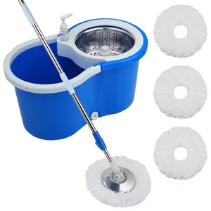 360 Spin Mop Bucket System with Wringer - 3 Microfiber Refills, Stainless Steel Adjustable Pole, Colorful Mop Set for Household Floor Cleaning