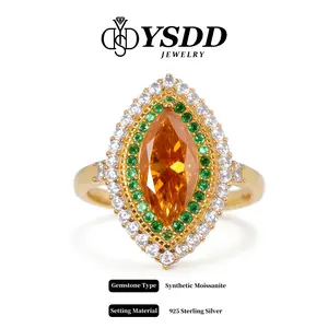 【7.4 The Throne】Canary 3CT Marquise Cocktail Ring Ring Fine Jewelry vvs Synthetic Moissanite Rings in 925 Sterling Silver