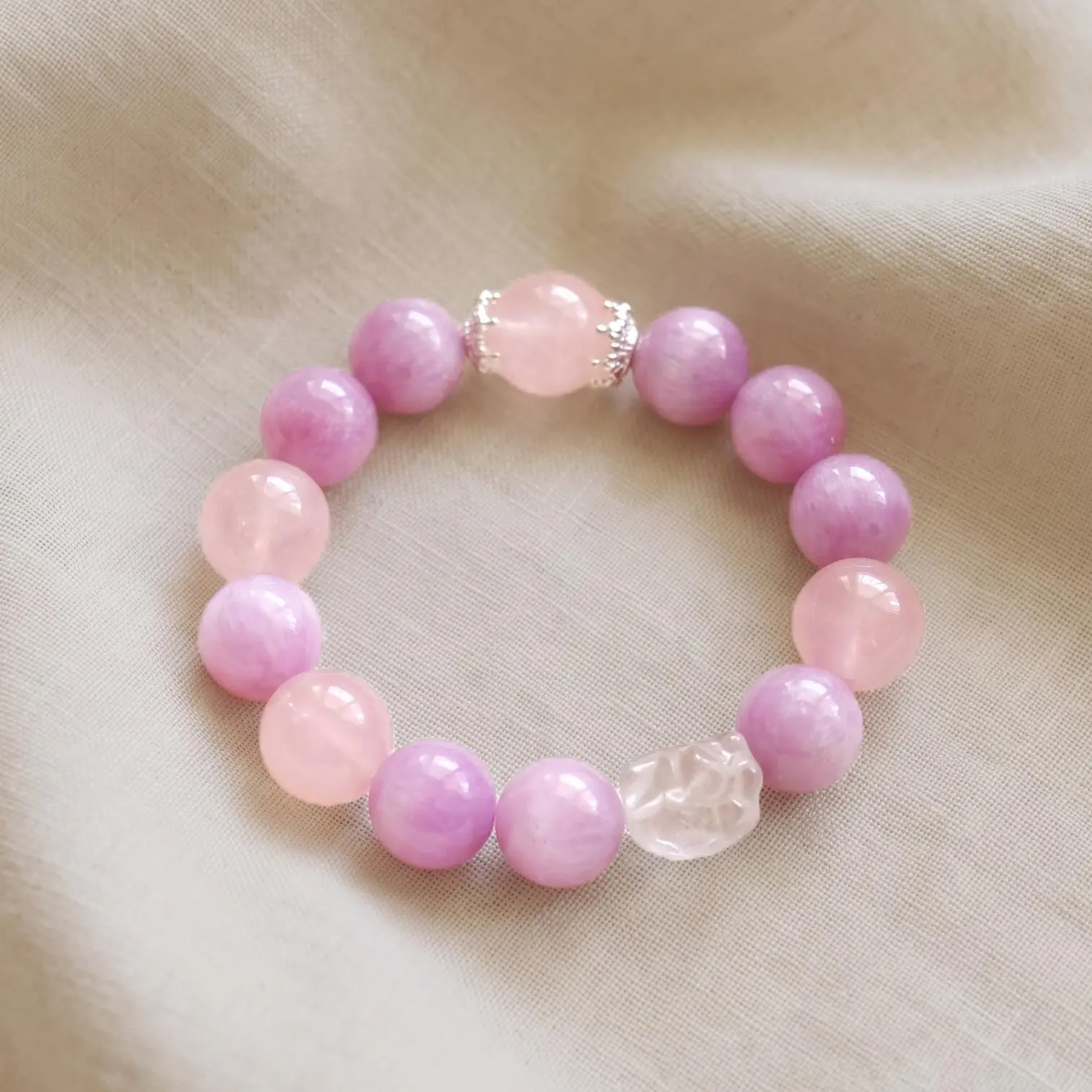 Kunzite & Rose Quartz Bracelet, Love Attraction Crystal Beaded Bracelet for Romantic Energy, Feminine Charm & Confidence