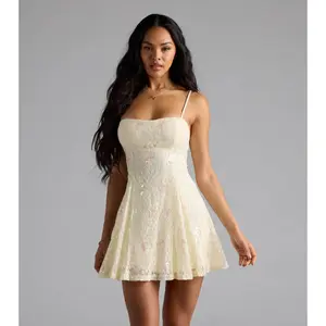 Whimsical Sparkle Butterfly Sequin Lace-Up Skater Dress