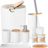 9PCS Durable Multifunctional Plastic Bathroom Sets Full Set - Lightweight Home Accessory Kit for RV, Apartment - Trash Can, Toilet Brush, Toothbrush Holder, Lotion Dispenser, Soap Dish, Cup, Vanity Tray, Qtip Holder - Ideal Dorm Gift