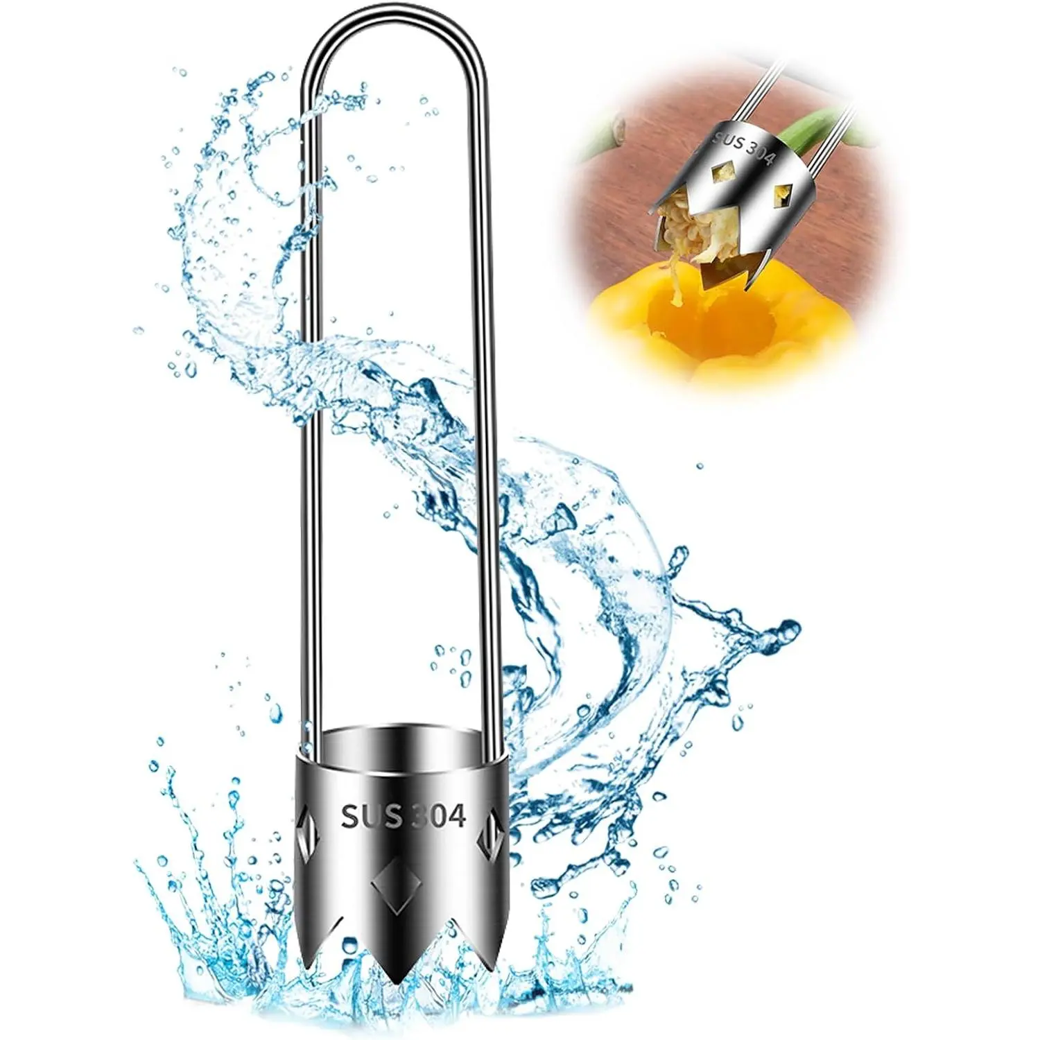 Red Bell Pepper & Jalapeño Corer Tool – 304 Stainless Steel Vegetable Corer, Apple & Pineapple Corer, Easy Core Remover with Anti-Slip Handle