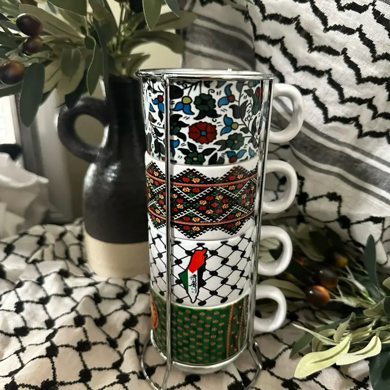 Palestinian Themed Stacked 6oz Espresso/Arabic Coffee - Unique Design with Patterns and Colors Cup Drinkware tumblers