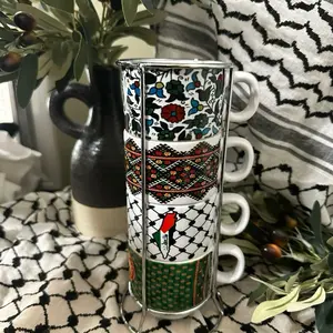 Palestinian Themed Stacked 6oz Espresso/Arabic Coffee - Unique Design with Patterns and Colors Cup Drinkware tumblers