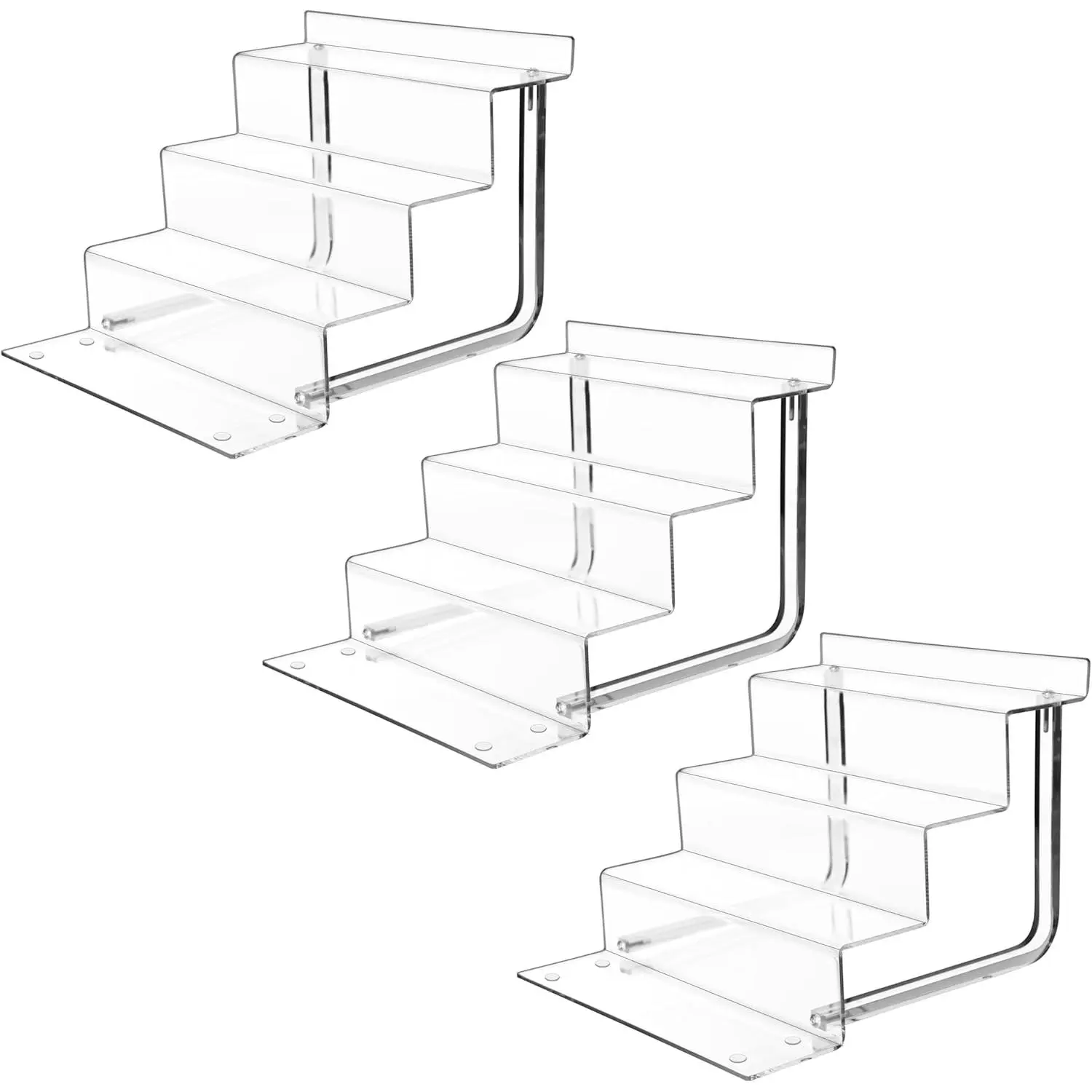 Riser Display Stand,   Clear 4-Tier Organizer for Figures, Cupcake, Perfume, Sunglasses (9 inch x 2.4 inch) 3-pack