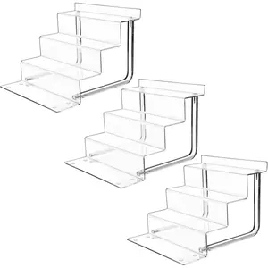 Riser Display Stand,   Clear 4-Tier Organizer for Figures, Cupcake, Perfume, Sunglasses (9 inch x 2.4 inch) 3-pack