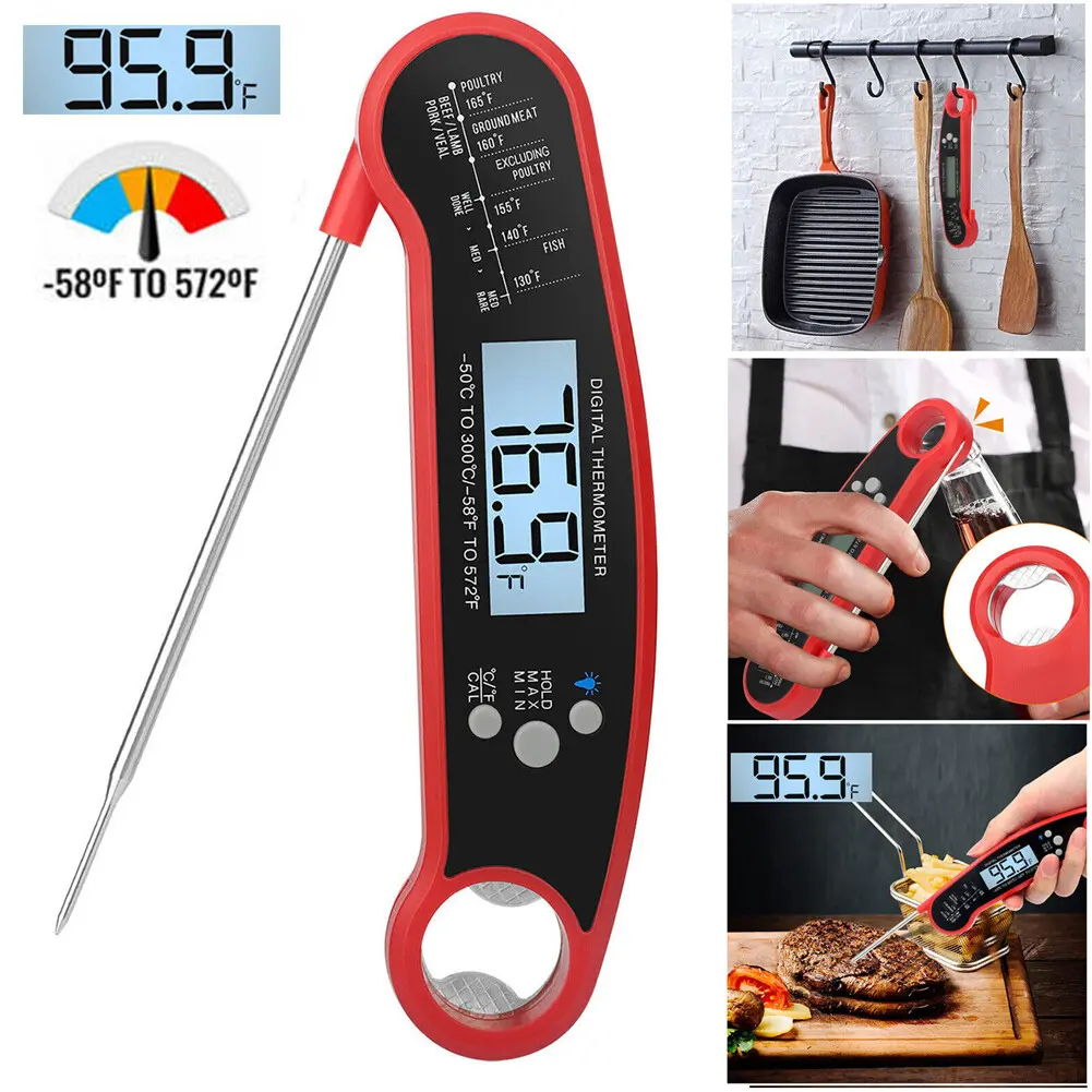 SJPACK Instant Read Digital Meat Thermometer, Fast Reading Kitchen Utensil with Waterproof, ABS Casing, Magnetic Tip, Bottle Opener - 58°F to 572°F Range for Cooking, BBQ Grilling, Utensils, Water Proof