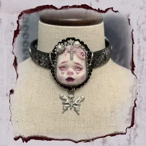 Gothic Choker Dark Doll Necklace Subculture Collar Gothic Jewelry Accessory for Women E-Girl