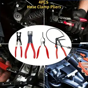 4 PCS Hose Clamp Snap Ring Pliers 4 in 1 Clamping Wire Tool Wire Flexible Hose Clamp Removal Tool and Ring Clamp Long Distance Compatible Car Truck Fuel Water Line Repair Tool