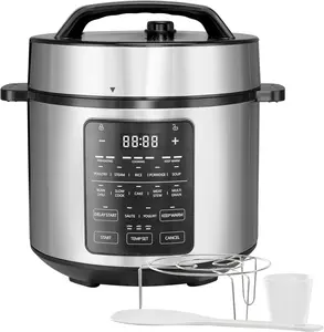 Simple Deluxe 16-in-1 Electric Pressure Cooker 8QT Multi-Function with Stainless Steel Non-Stick Pot Slow Cook Stew Cake Porridge Multigrain Settings Dishwasher Safe Silver