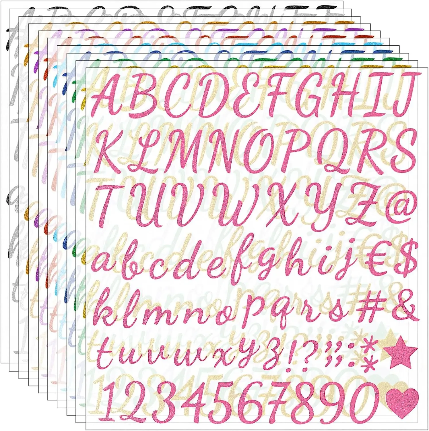 790 Pieces 10 Sheets Self Adhesive Glitter Alphabet Letter Stickers for Classroom Decor, Grad Cap Decoration, DIY Crafts Art Making, Business,Address Number (Multicolor,1 Inch)