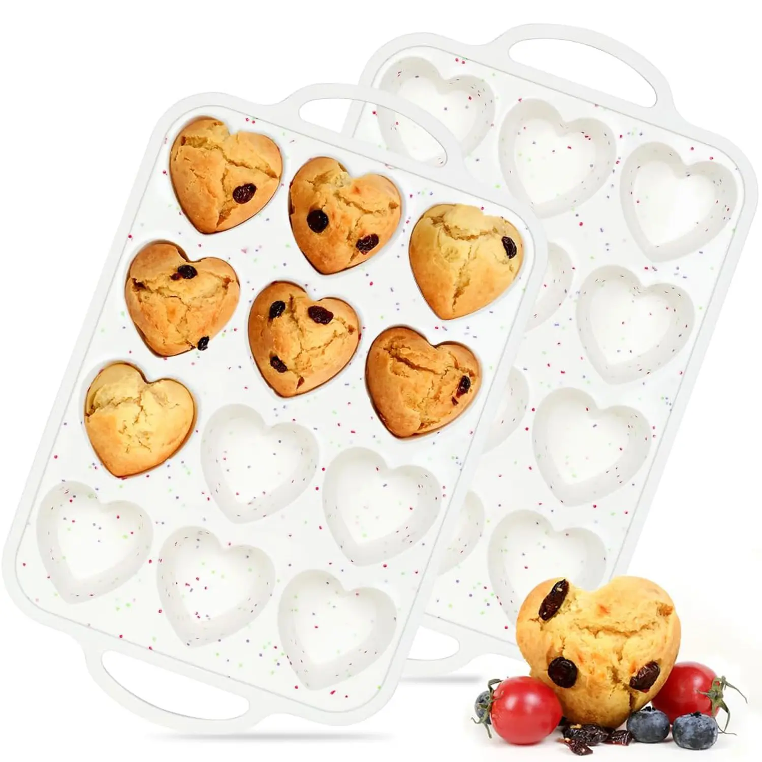 Nonstick Heart-Shaped Muffin Pan - Sturdy Metal Frame, BPA-Free Silicone Molds, Oven-Safe Bakeware for Valentine's Day Baking, Tartlets, Egg Bites, Nonstick Cupcake Pans