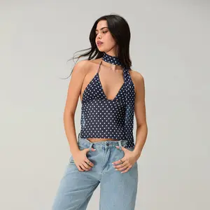 Women's Halter Neck Tops Sleeveless Tie Backless Dots PrintFit Cami Tops Summer Shirts Chic Womenswear western outfits women Basic Scarf