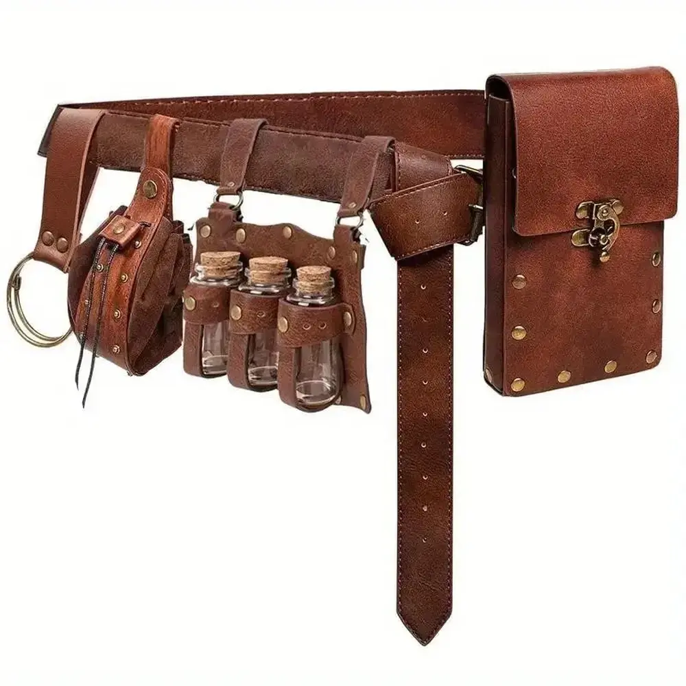 5 Piece Set Vintage Medieval Viking Belt Pouch, Halloween Costume Steam Punk Phone Bag, Retro Potion Bottle Waist Pack, Bum Bag, Side Pouch, Waist Belt Pocket, Belt Bags