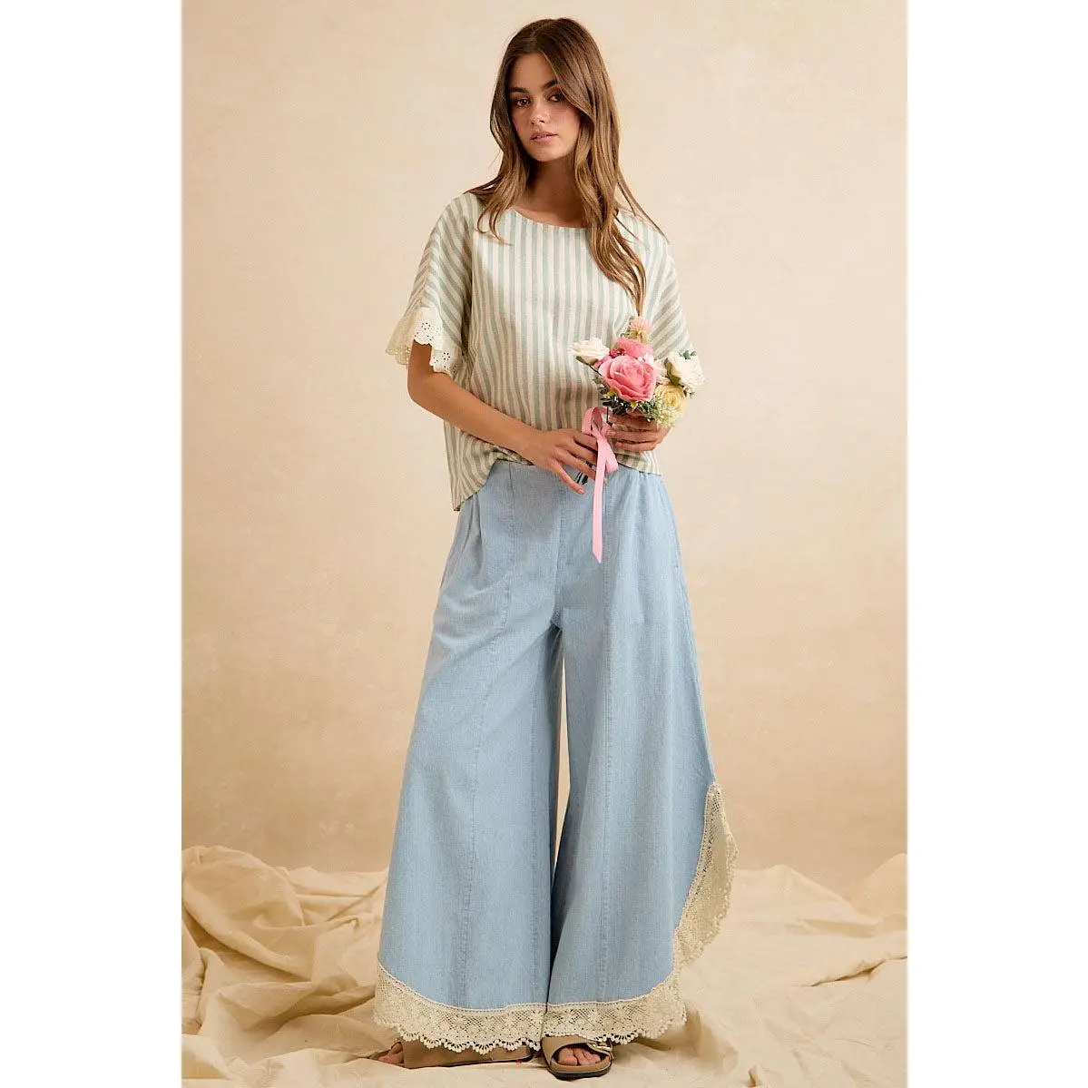 Wide Leg Crochet Lace with Tulip Hem Jeans