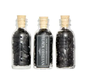 Black Obsidian Gem Bottle - Polished Chips of Black Obsidian Crystals