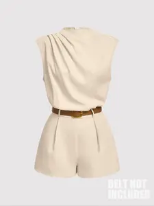 Women's Commuter Style Simple Basic Fashion Casual Fit Sleeveless Solid Color Short Pants Jumpsuit, No Belt Included, Daily Wear