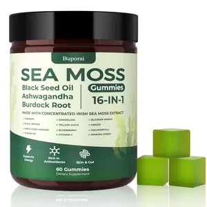 Sea Moss Gummies 16-1, Black Seed Oil Ashwagandha Turmeric Bladder Wrack Vitamin C Vitamin D3 Elderberry Manuka Dandelion Yellow Dock Apple Cider Vinegar for Men & Women