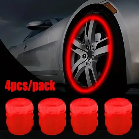 Glow-in-the-Dark Synthetic Rubber Tire Valve Caps Set (Pack of 4) - Tool-Free Automotive Car Parts, Fluorescent, Dust-Proof, Vibrant Look, Standout Wheels, Boosts Safety & Style, Enhances Low-Light Spot Night Drive Visibility
