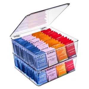Sorbus Tea Bag Organizer - Stackable Storage Organizer with 12 Compartments, Hinged Lid, Ideal for Tea Bag Organization Set Boxes