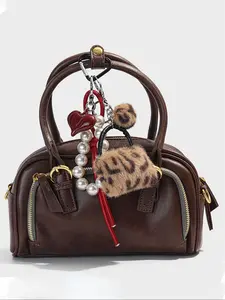 Keychain/Bag Rope Charm Women Leopard Print Bag&Pearl&Heart Bag Charms Decoration Wallet Heart Bag Pendant Charms Girl Keychain Bag Rope Accessories Car Keychain Female Bag Pendant Keychain Creative Gift, Stylish Backpack Charm