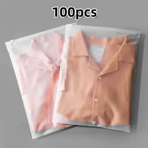 100Pcs 10x13 Inch Plastic Frosted Bags for Travel Storage or Small Businesses, Clothing Packaging Bags for Shipping, Zipper Apparel Bag for Shirts, Socks, Underwear, and Documents -No Vent Holes tiktokshopspringglowup
