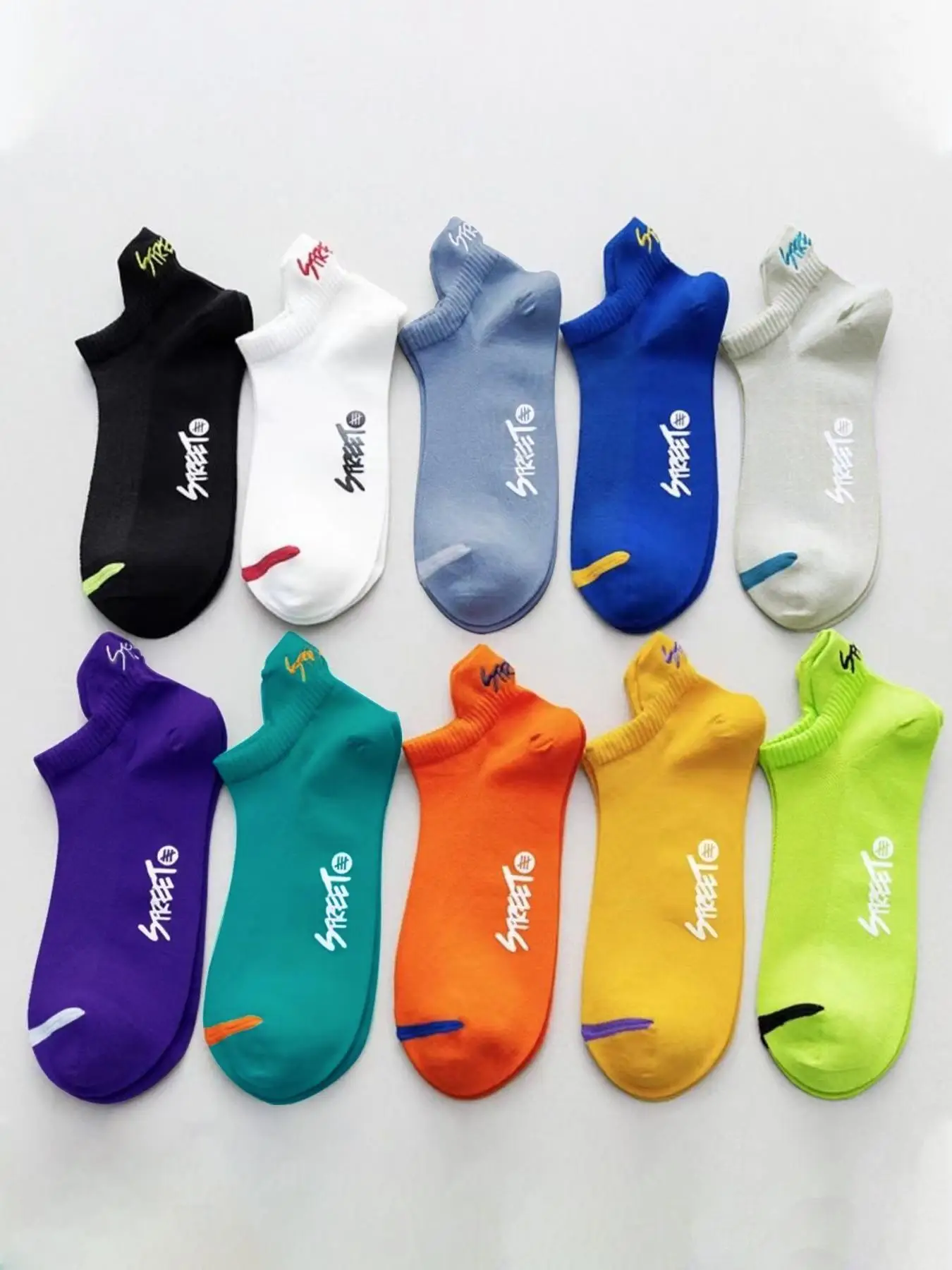 Men's 10 Pairs Letter Print Ankle Socks, Breathable Comfortable Socks for Daily Wear, Multi-pack Knit Socks for Men, Menswear