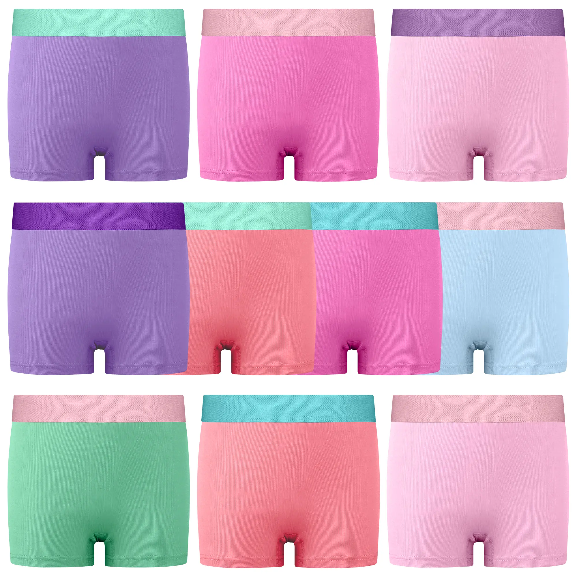 BIG ELEPHANT Girls Underwear 100% Cotton Boxer Briefs for Toddlers and Kids, 10 Pack Soft Breathable with Wide Waistband, 3T-9Y