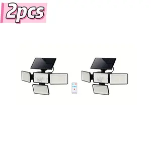 2pcs solar sensor 4-head light, super bright 270°wide angle, 4 light modes to choose, remote control dimming, for yard, garage, porch, outdoor party, Shipment within 1-2 days