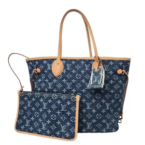 Pre-owned Louis Vuitton Denim Tote Bags Monogram Neo Neverfull MM Blue Tote